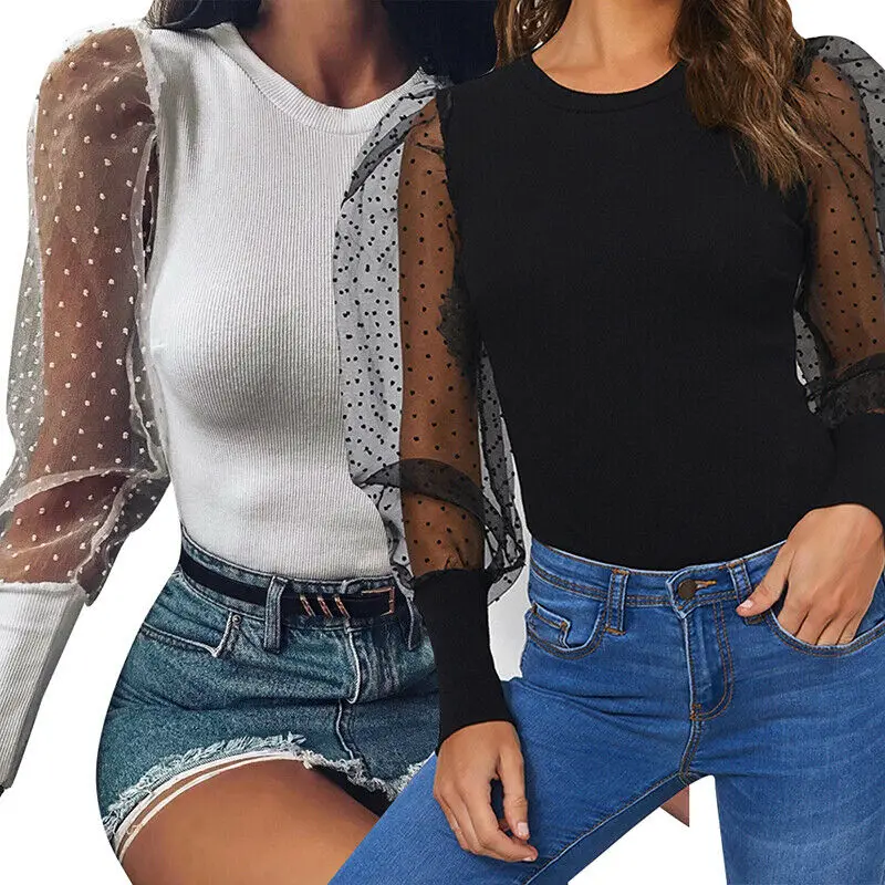 Женское сетчатое сексуальное боди с длинным рукавом блузки женские осенние топы