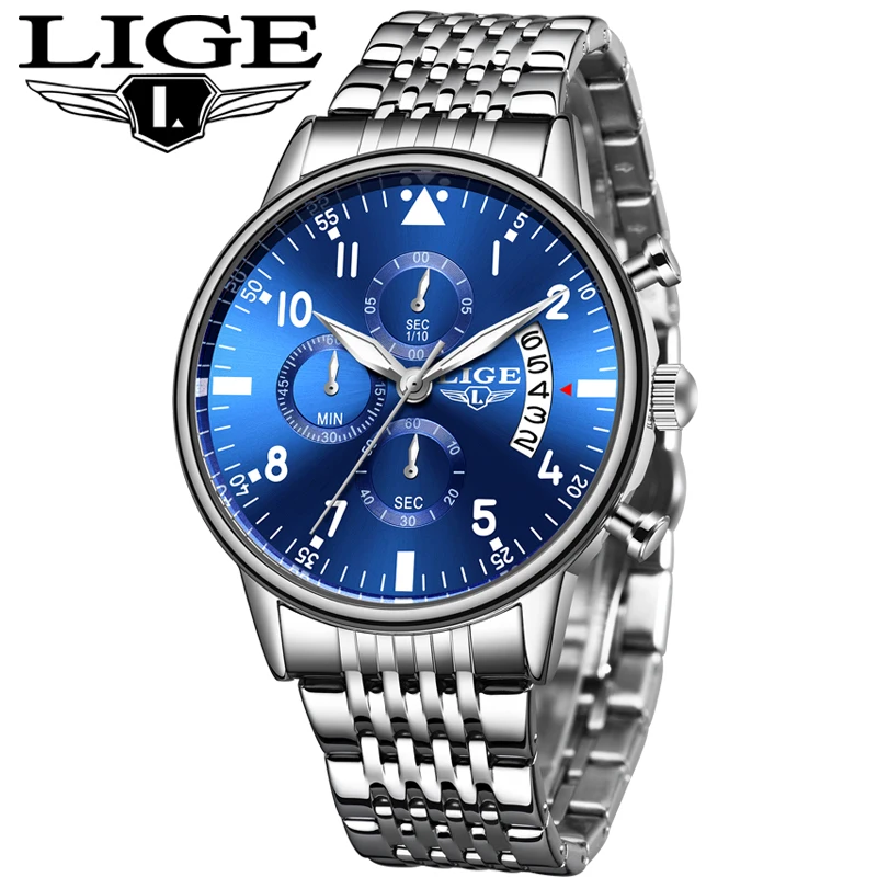 LIGE мужские часы лучший бренд класса люкс кварцевые спортивные Дата Мода Бизнес