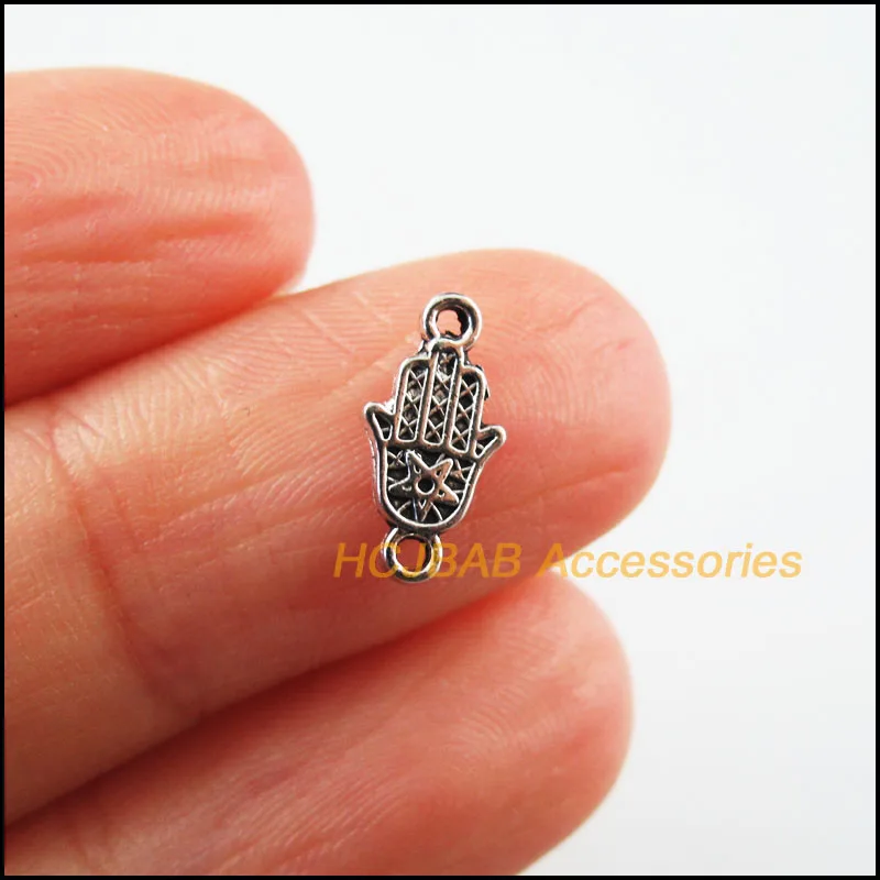 

100 New Tiny Palm Charms Tibetan Silver Tone Flower Hand Connectors 6x12mm