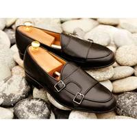 mens pu classic fashion daily business casual black round toe double buckle monk shoes low heel comfortable shoes xm125