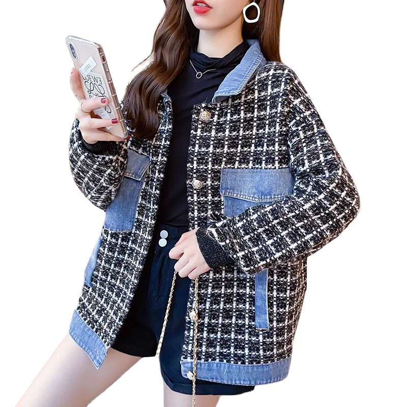 Женская джинсовая куртка с длинным рукавом Свободный вязаный кардиган из денима