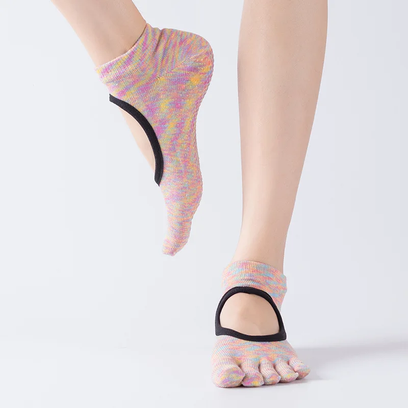 6 цветов, женские нескользящие хлопковые массажные спортивные носки для йоги, дышащие носки для пилатеса, фитнеса, тренировок, тренажерного зала, йоги - Цвет: colorful A