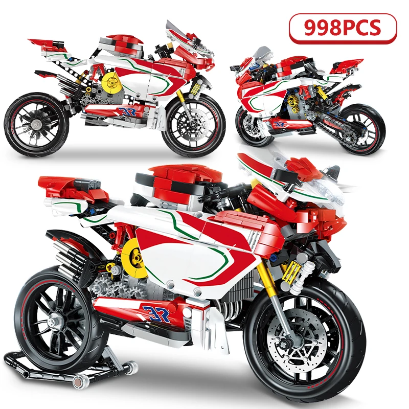 

City Technical Racing Motorcycle Car Model Building Blocks Mechanics Speed Motorcycle Vehicles Educate Bricks Toys For Children