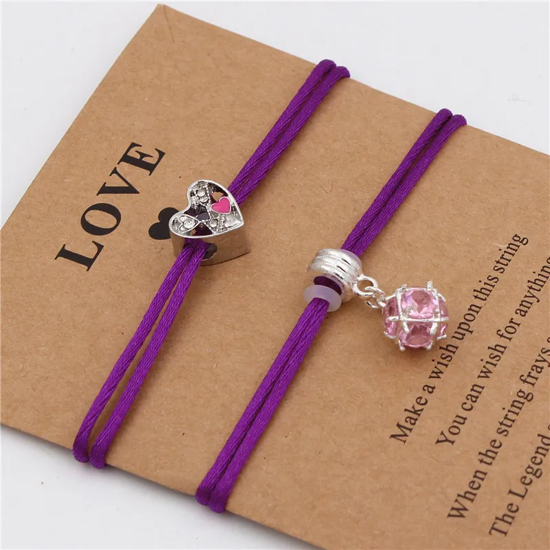 3 шт./лот Шарм Сердце и Кристалл Регулируемый браслет Изготовление желаний