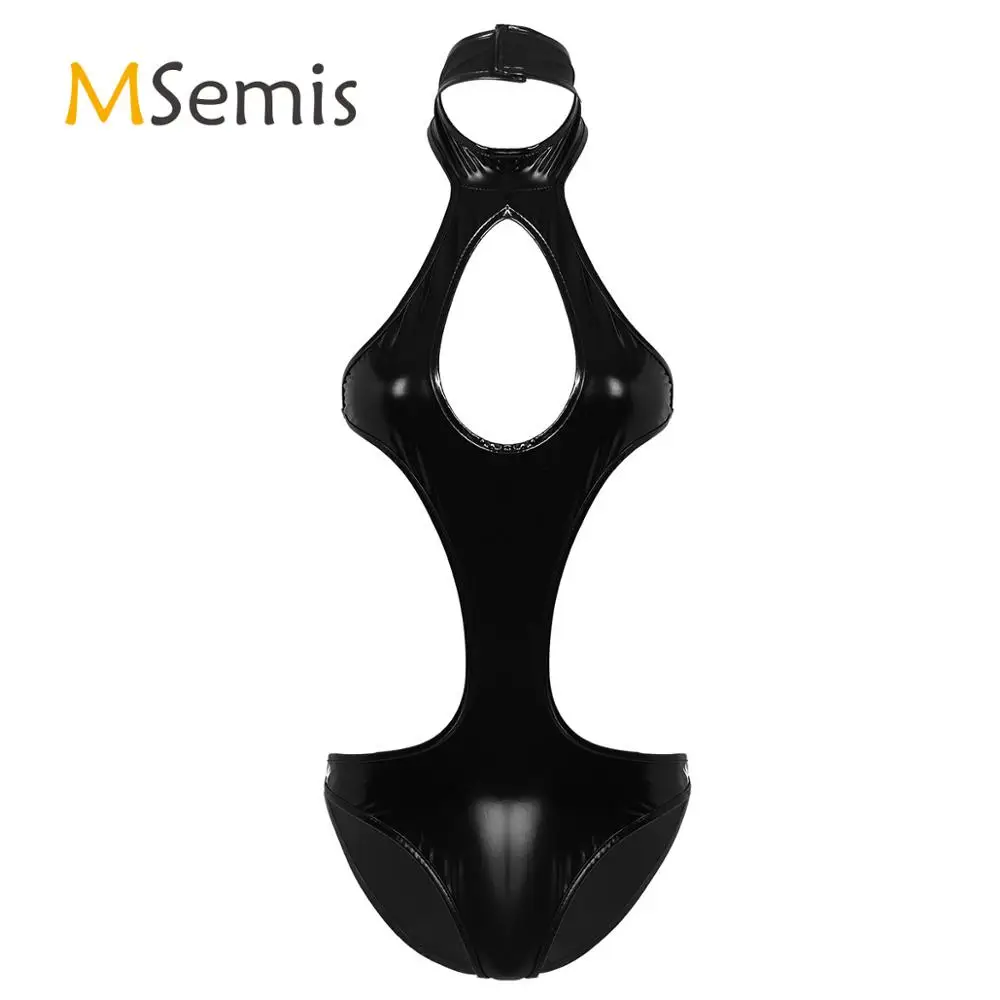 Женское цельнокроеное женское белье из лакированной кожи с открытой спиной и