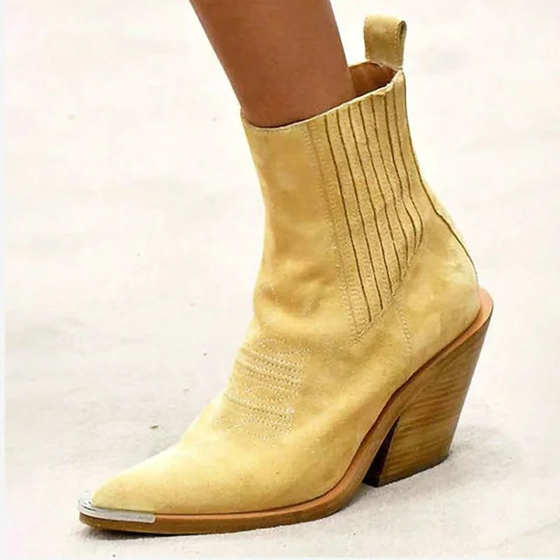 

Ankle Boots Women High Heels Pointed Shoes Chelsea Boots Female Casual Slip-on Sewing Fashion Booties Plus Size 43 2021 Autumn