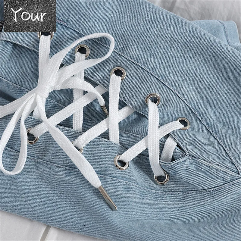 

Spring Autumn Women Jeans Shorts Tie High Waist Denim Shorts Female Casual Black Shorts Student All Match Skinny Hot Shorts 1782