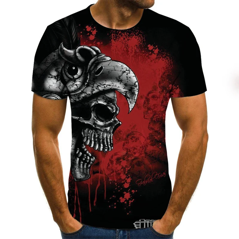

Summer European and American Style 3D Round Neck Men and Women Short-Sleeved T-Shirt Horror Skull 2021 Otaku Harajuku Top