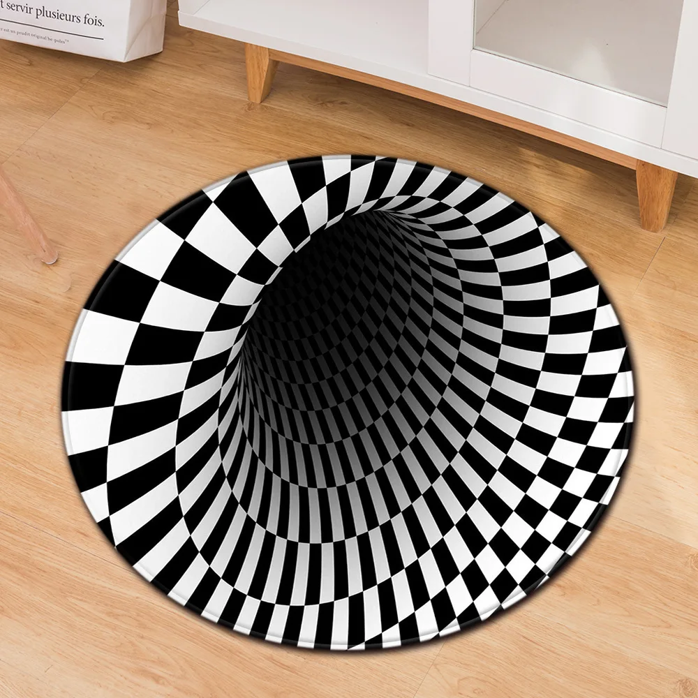 

3D Vortex Illusion Black White Carpet Area Rugs Non-Slip Floor Mat Rug Abstract Geometric Optical Living Room Bedroom Doormat