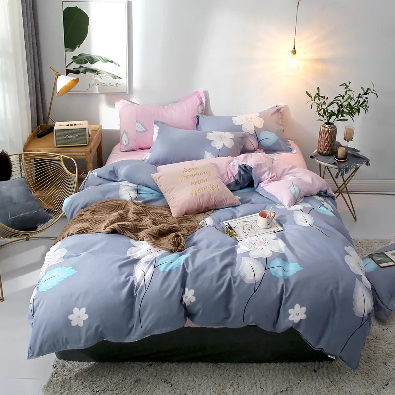 

Spring flat sheet set pastoral style duvet cover home 1/2/3/4pcs bed set blue bedclothes flower bed linen set RU family covers