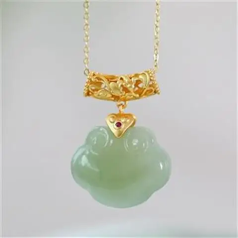 

Hetian Gray Jade Simple Pendant Elegant Retro Ethnic Style Jade Ruyi Brand Hollow Blessing Within Sight Women's Necklace
