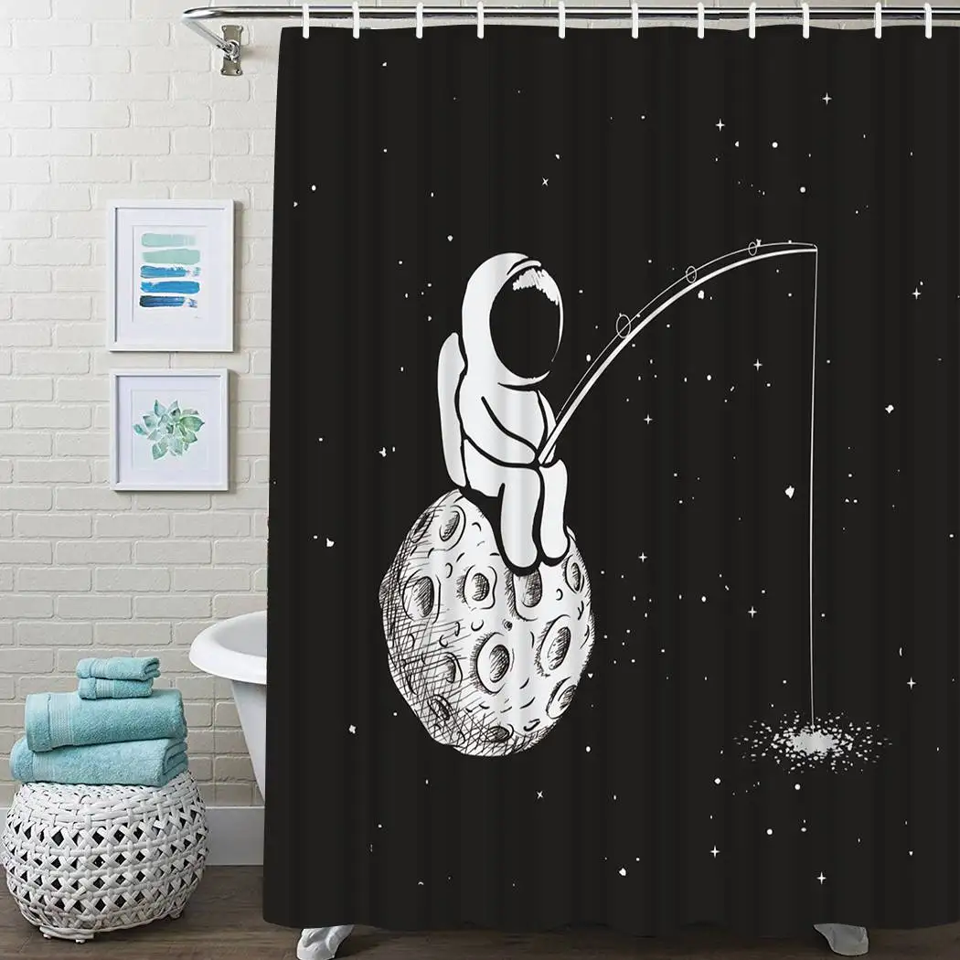 

Astronaut Galaxy Shower Curtain Moon Stars Shower Curtain Waterproof Fabric For Bathroom Decor Shower Curtains Set with Hooks