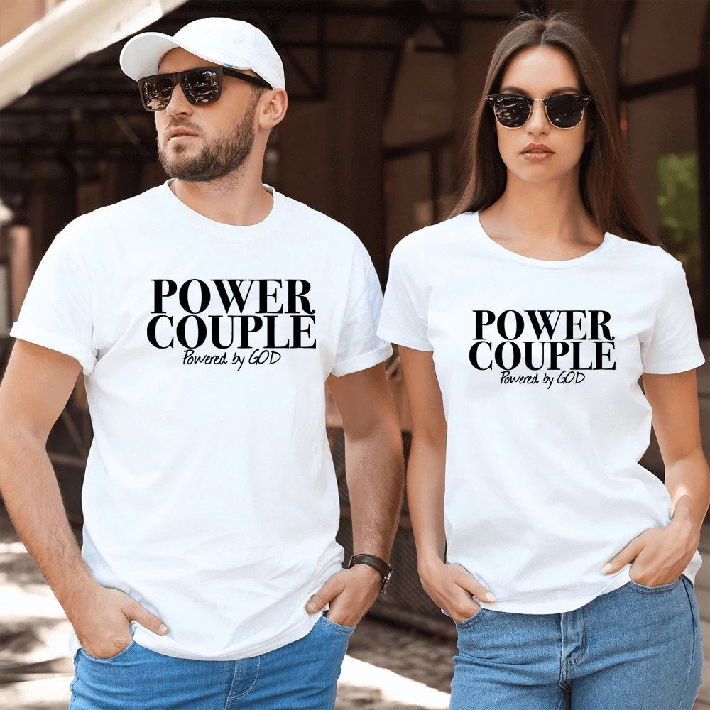 Женская футболка Power Couple Power ed By God, Повседневная летняя футболка унисекс с коротким рукавом и круглым вырезом, топы, женские футболки в стиле ...