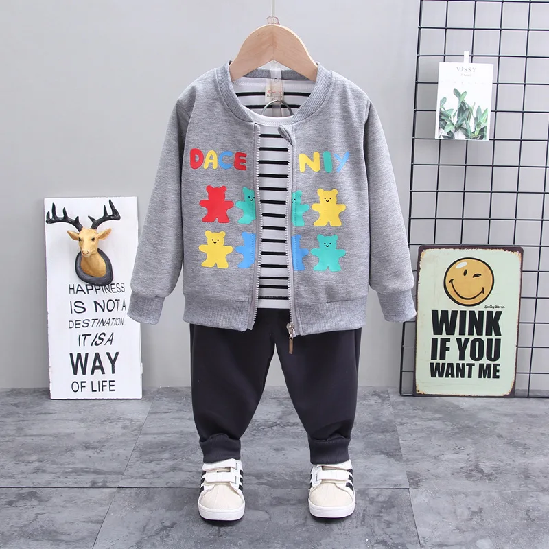 

2020 New Medium And Small Children Boy Suit Cartoon Long-Sleeved Spring And Autumn Three-Piece Suit 0-4 Fashionable Comfortable