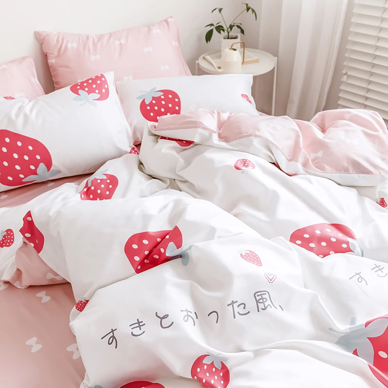 4 pcs/set Fashion Luxury Comforter Bedding Sets Cotton Kawaii Cute Duvet Cover Pink King Size Flat Bed Sheet for Girls | Дом и сад