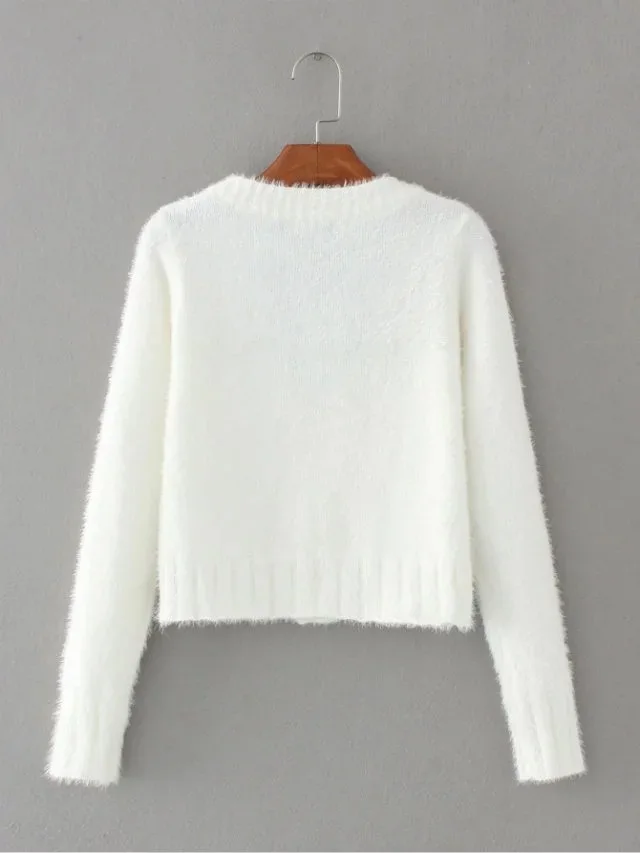Mohair Knitted Single Breasted Solid Cropped Cardigan Women Autumn 2020 Long Sleeve V Neck Sweater Female Streetwear Jumper Tops |
