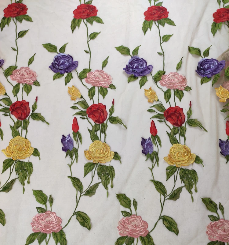 

Seven color rose flower embroidery lace fabric tulle mesh quality skirt lace