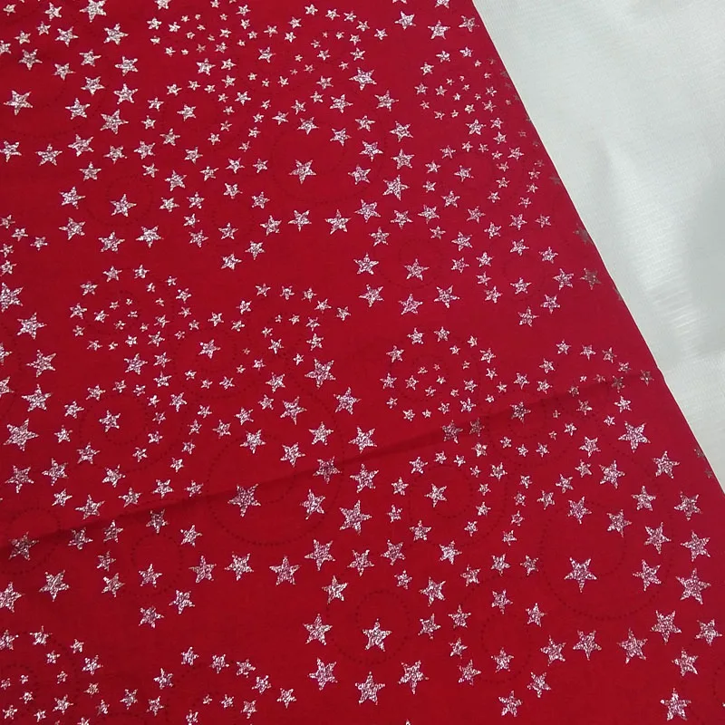 

Viaphil 100% Cotton Fabric Brand New Glitter Red Silver Stamping Fivestar Printed Sewing Cloth Dress Clothing Textile Tissue