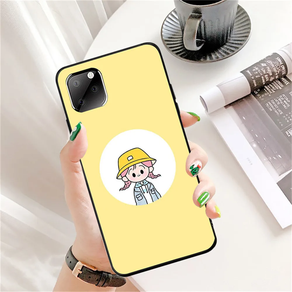 Милый чехол для Iphone 11 Pro Max XR Ip7 8Plus 6s в стиле корейских мультфильмов Tpu Silicon Black Cover 360 Full Protective Back on.