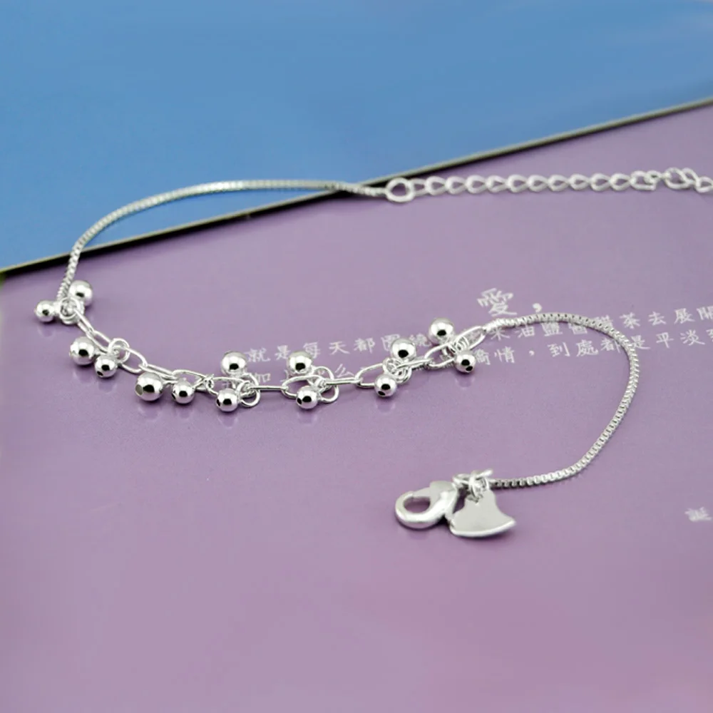 Women's 925 Sterling Silver Anklets Beads Pendant Design Femal Summer Foot Jewelry Not Allergic 27cm Solid Chains | Украшения и