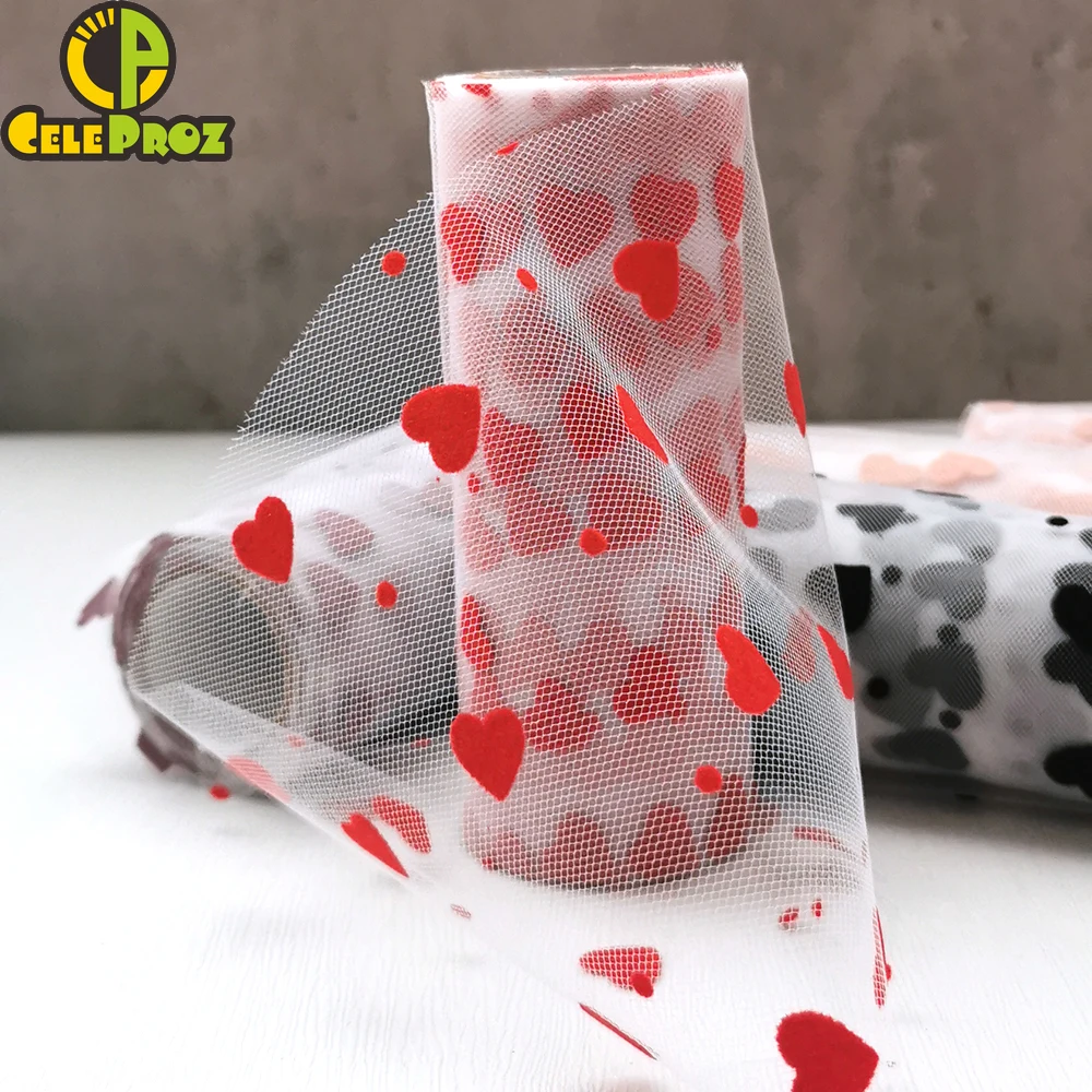 7.5cm 15cm 10yards Flocking Red Heart Tulle Mesh Fabric DIY Sewing Craft Headband Pom Bowknot Baking Cake Topper Material Supply | Дом и сад