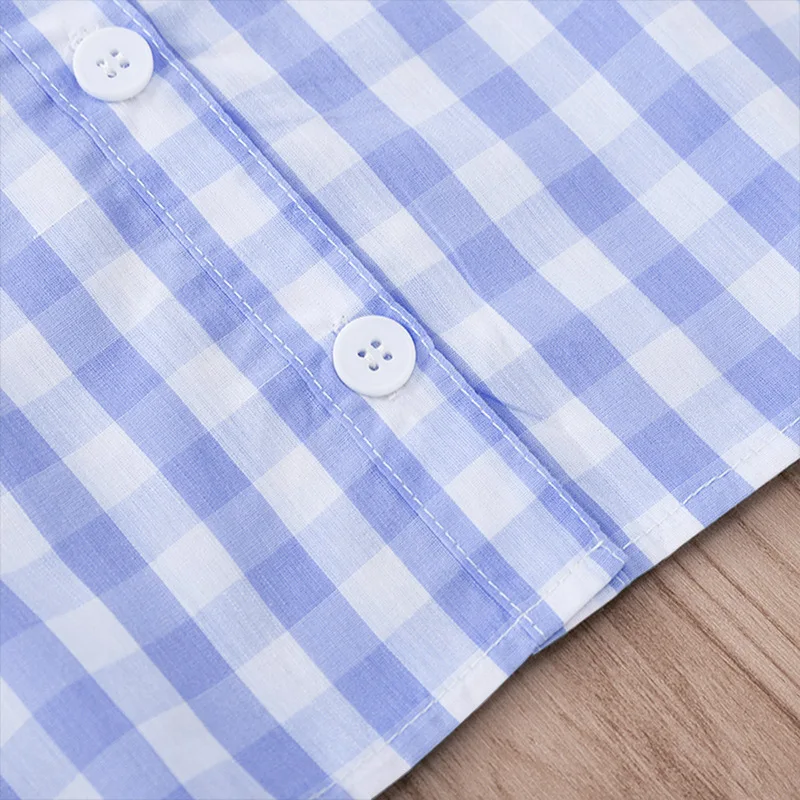 

Casual Blue Plaid Dresses Cotton Straps Short Sleeve Girls Dress A-line Children Kids Summer Clothes vestidos