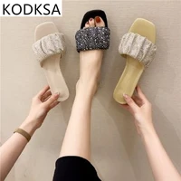 rhinestone sequined sandals and slippers for womens outer wear 2021 summer korean version of flat bottomed all match soft soled