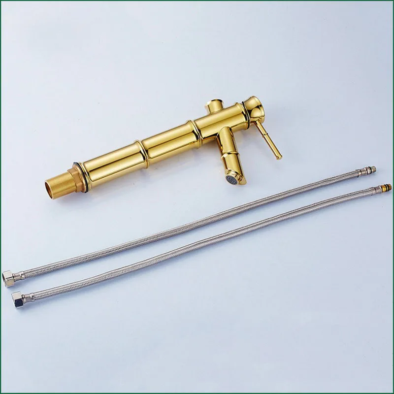 Полированный золотой цвет латунь Бамбук Стиль Одна Ручка Рычаг Ванная комната