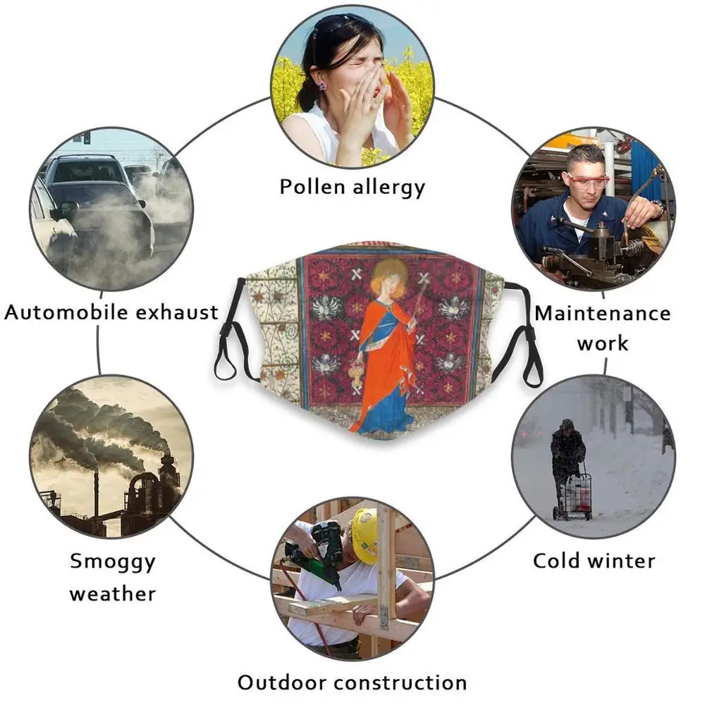 

Portrait Of A Female Saint Medieval Design Dustproof Non-Disposable Mouth Face Mask Pm2.5 Filters For Child Adult Medieval