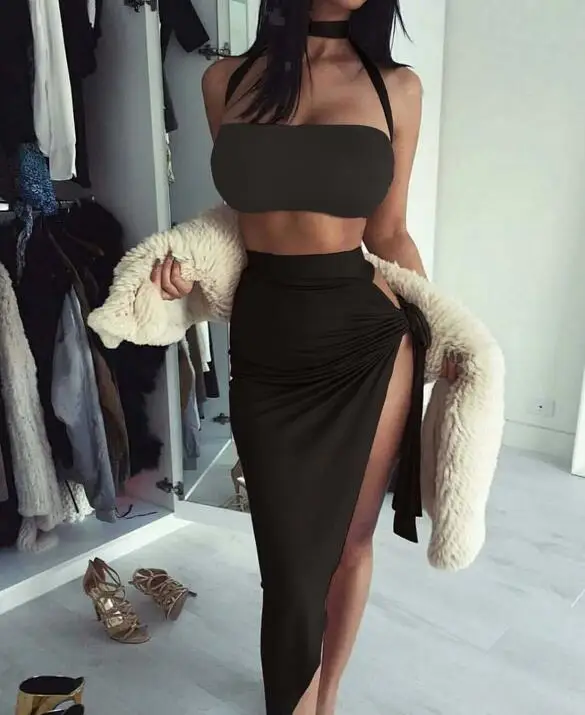 

GIYU Summer 2021 European And American Women's Nightclub Tube Top Solid Color Mid-length Split Suspender Skirt Prom Clothes