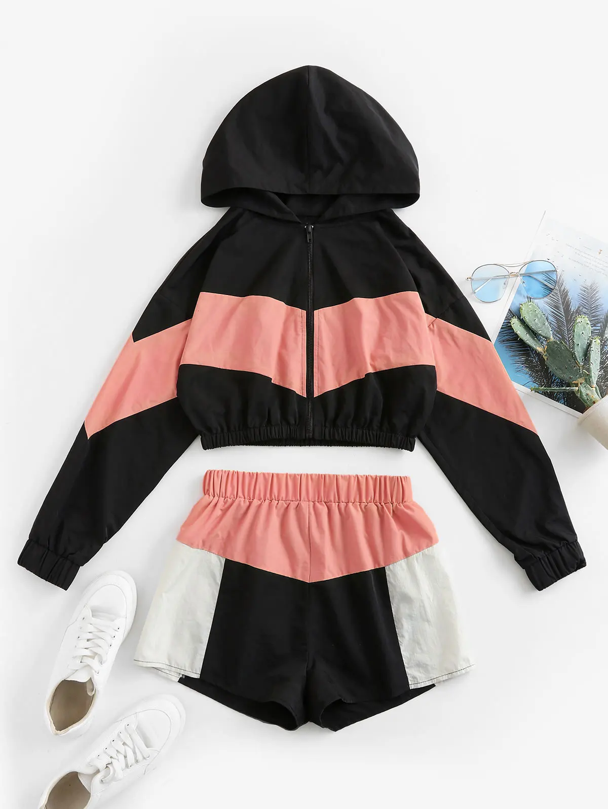 ZAFUL спортивный костюм укороченный топ комплект из 2 предметов куртка на молнии с