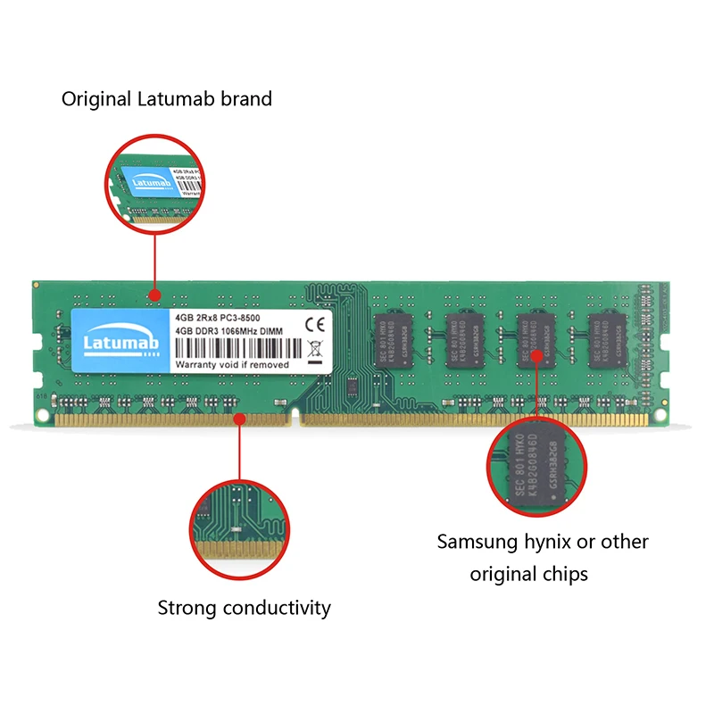 Память для настольного ПК Latumab 4 ГБ 8 DDR3 1600 МГц 1066 PC3 12800 8500 Dimm ОЗУ 240 контактов 1 5 в