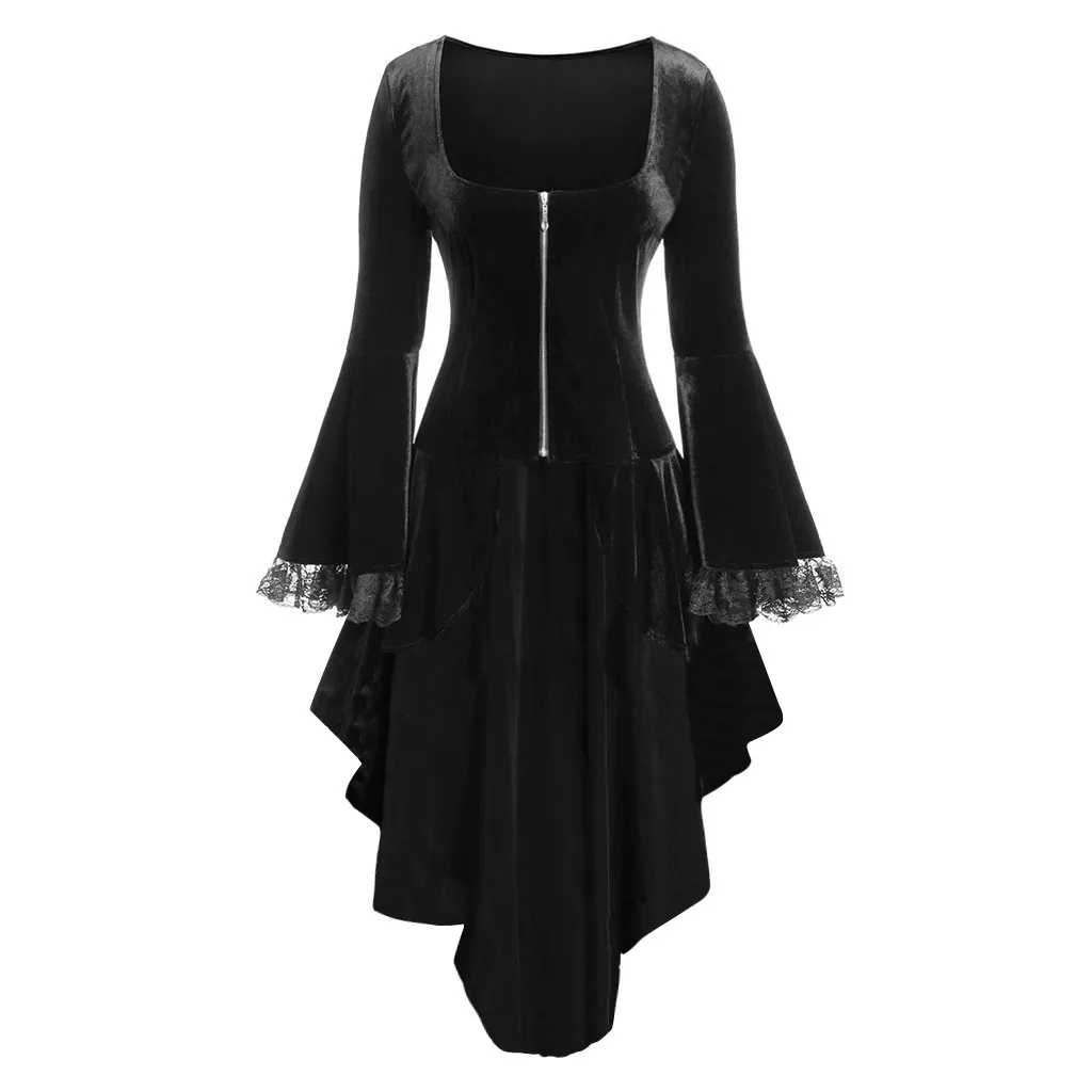 Женское платье на Хэллоуин винтажное кружевное лоскутное молнии с длинным