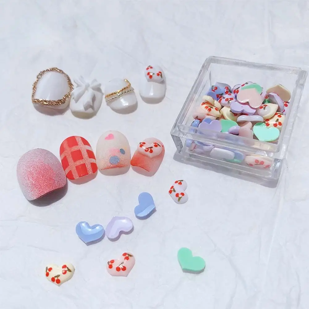 

3D Cherry Little Love Resin Fruit Nail Art Jewelry Summer Small Fresh Girly Style Nail Accessories Peach Heart Nail Decoration