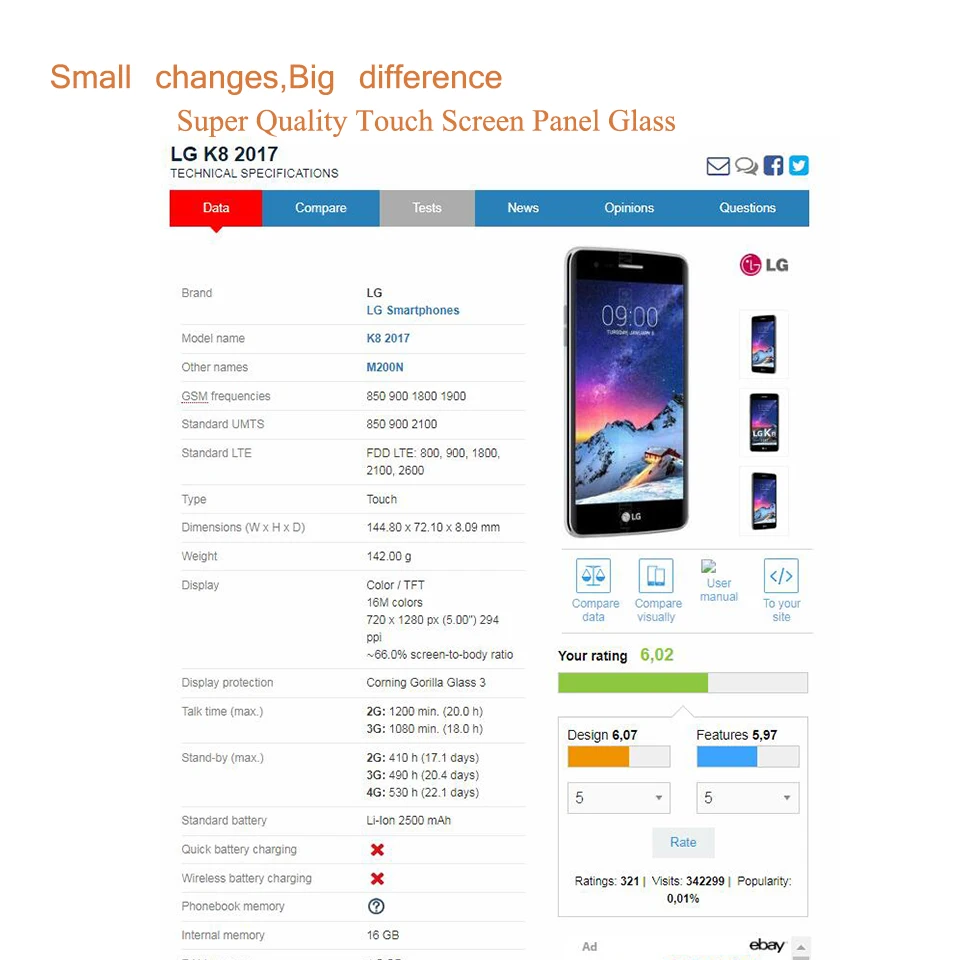 Сенсорный экран для LG K8 2017 Aristo M200N M210 MS210 US215 X240 переднее стекло внешнее объектив