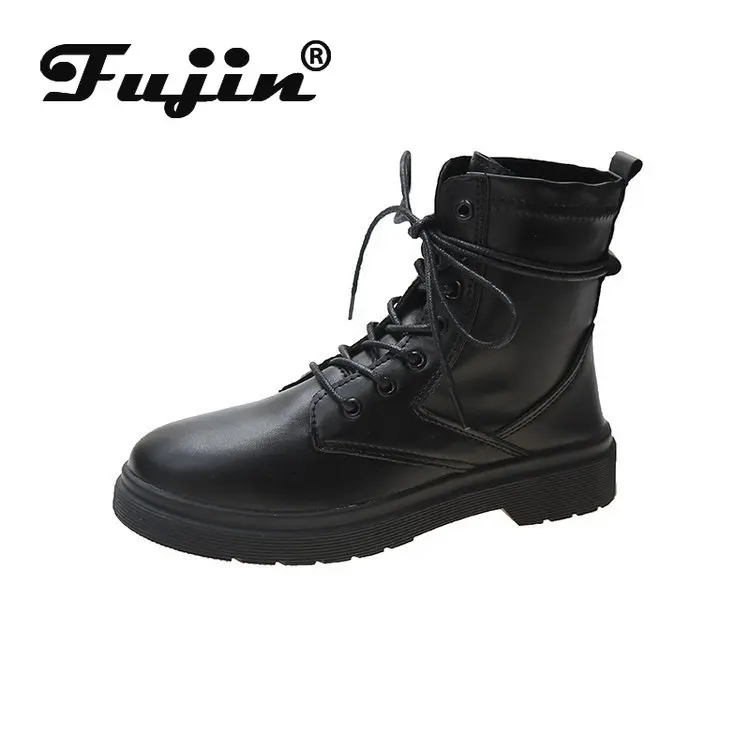 Fujin Women Boots High Quality Black Soft Leather Comfortable Ankle Riding Motorcycle Fashion Boot Shoes Booties for | Обувь