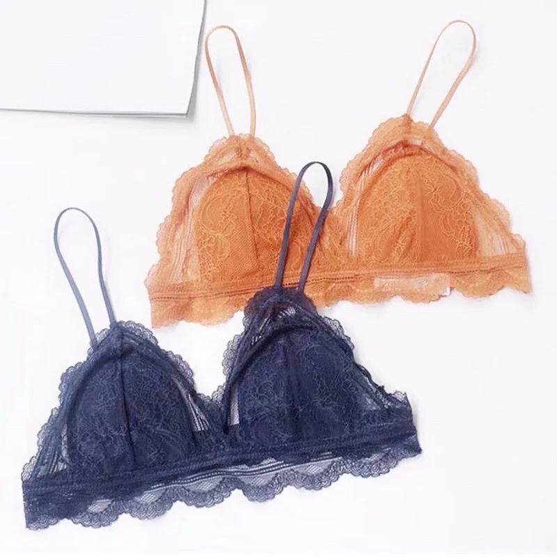 Sexy Lace Bre Set Wire Free Thin Cup Bra Sexy Nuderwear Female