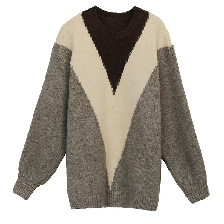 

Winter Lazy Style Sweater Women Korean Patchwork Thick Sweater