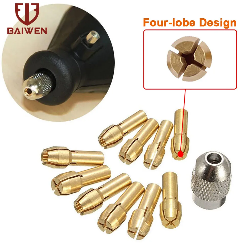 

10 шт. миниатюрные латунные медные сверлильные патроны цанговые фрезы 1,6 мм-3,2 мм набор быстрорежущих токарных патронов для роторного инстру...