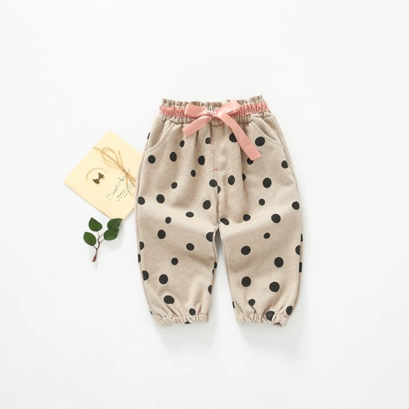 Длинные брюки в горошек для маленьких девочек повседневные Корейском стиле с