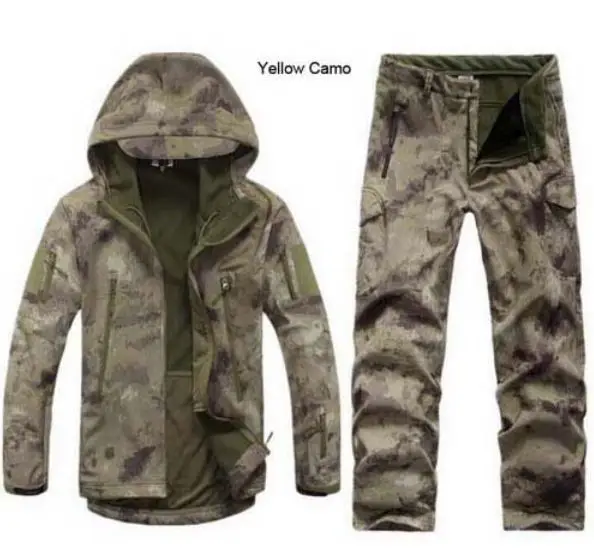 Camouflage Hunting Clothing Shark Skin Soft Shell V 4.0 Outdoor Tactical Military Fleece Jacket + Uniform Pants Suits