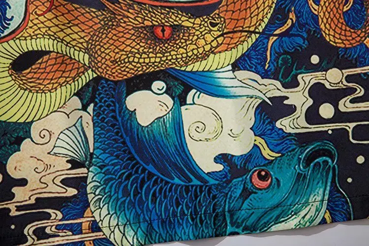 

Japanese Kimono Jackets Great Wave Koi Fish Printed 2020 Men Harajuku Streetwear Casual Thin Gown Japan Style Loose Shirts