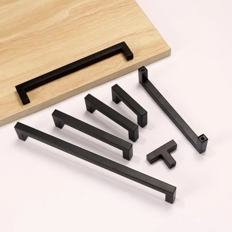 

3-15Inch Black Cabinet Handles Stainless Steel Square Closet Drawer Cupboard Pulls Bathroom Door Knobs Furniture Kitchen Handle