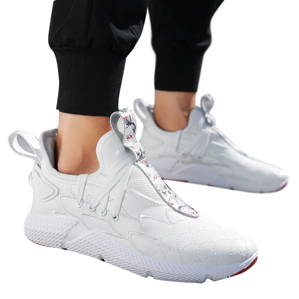 Кроссовки для шитья мужские большого размера китайского стиля с зернистым рисунком птицы моды для повседневной носки на улице белого цвета Z30726.