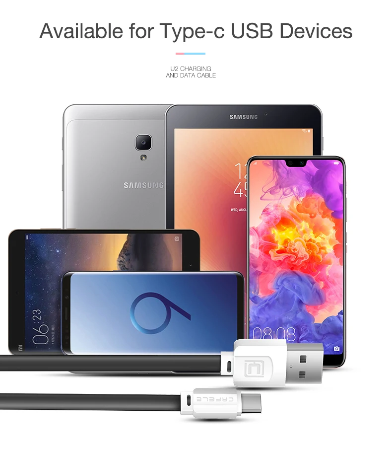 Cafele usb type-C кабель для Xiaomi 8 плоский кабель type-C для huawei P20 быстрая передача данных зарядное устройство type C для Xiaomi 8 SE