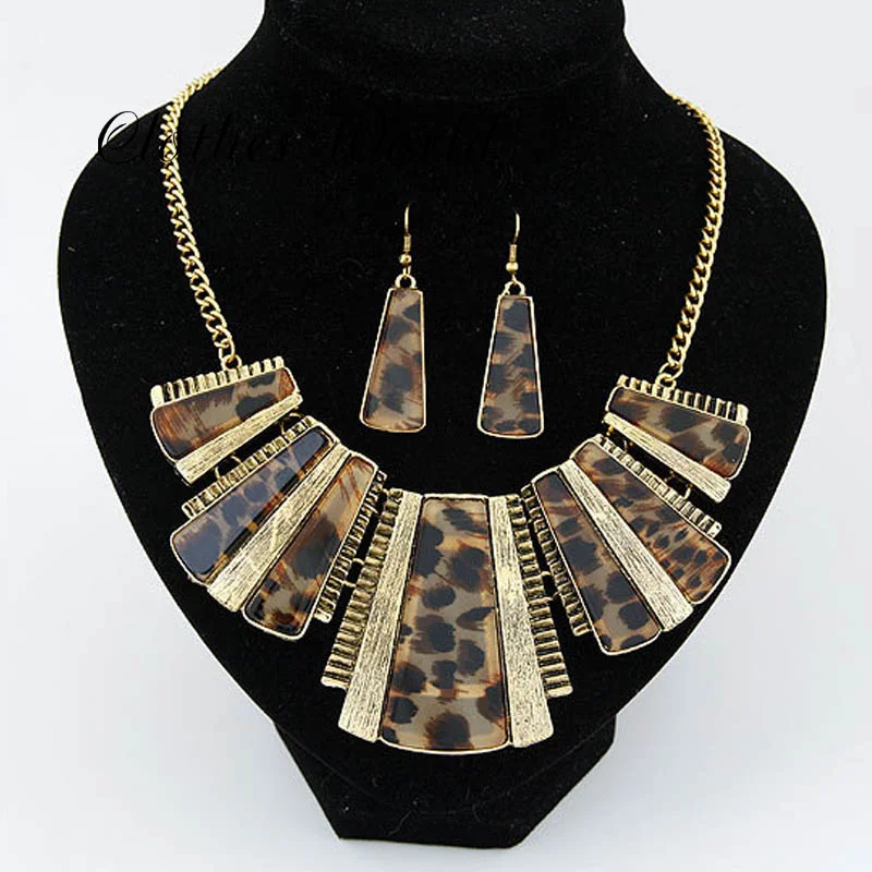 Женский смешанный стиль Богемия Леопард нагрудник цепи ожерелье + серьги