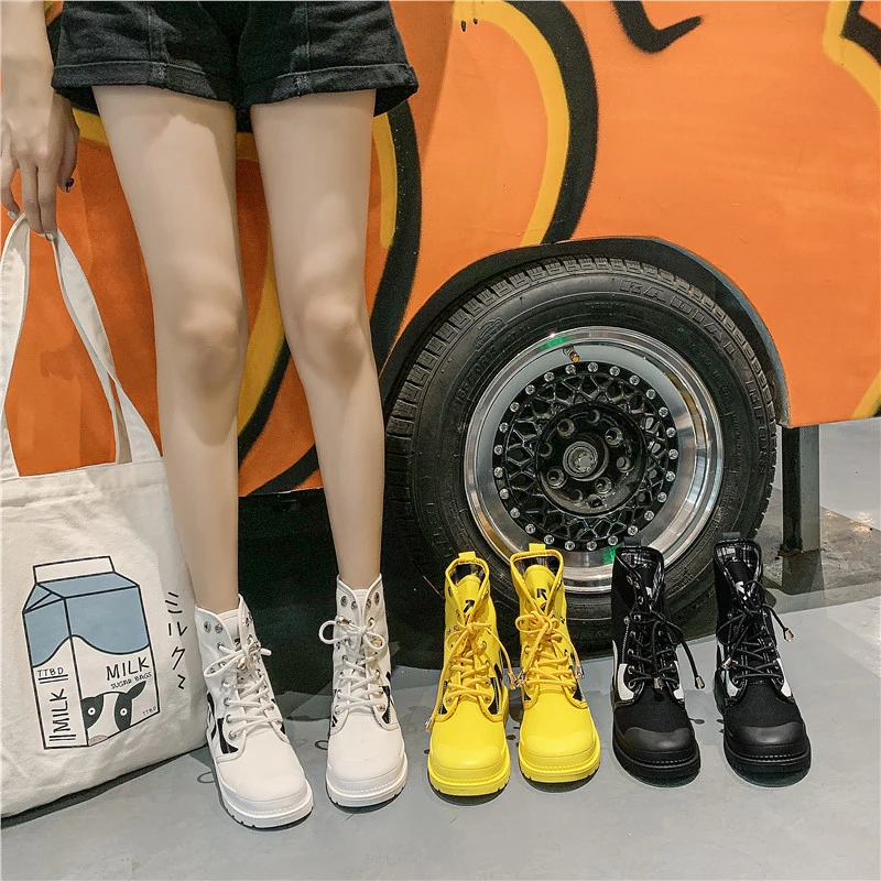 Женские парусиновые ботильоны цвет желтый белый черный женская обувь на