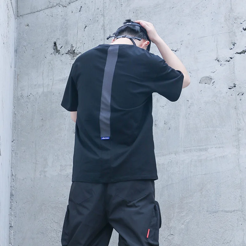 Силеншторм Techwear Мужская черная футболка с карманом графическая в стиле хип хоп