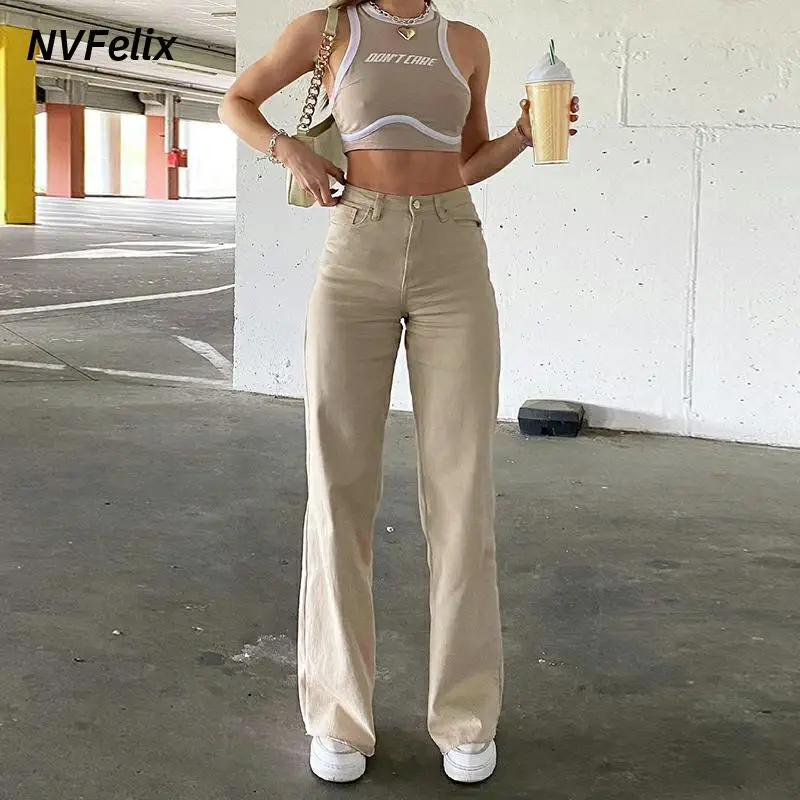

Fashion Loose Jeans For Women High Waist Stretch Wide Leg Femme Trousers Casual Comfort Denim Mom Pants 2021 Washed Jean Pants