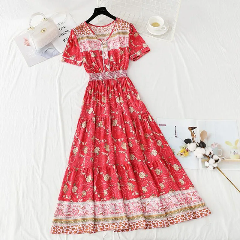 

Женская одежда с коротким рукавом для девочек; Элегантное платье с v-образным вырезом из хлопка и льна в богемном стиле длинное платье для пр...